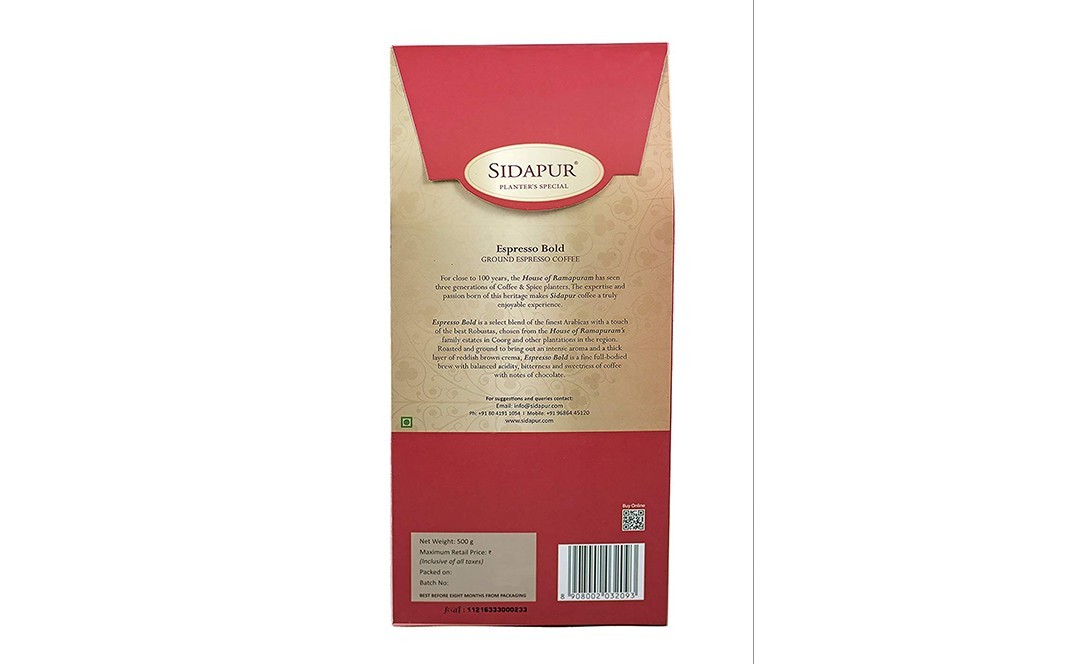 Sidapur Espresso Bold Ground Coffee    Pack  500 grams